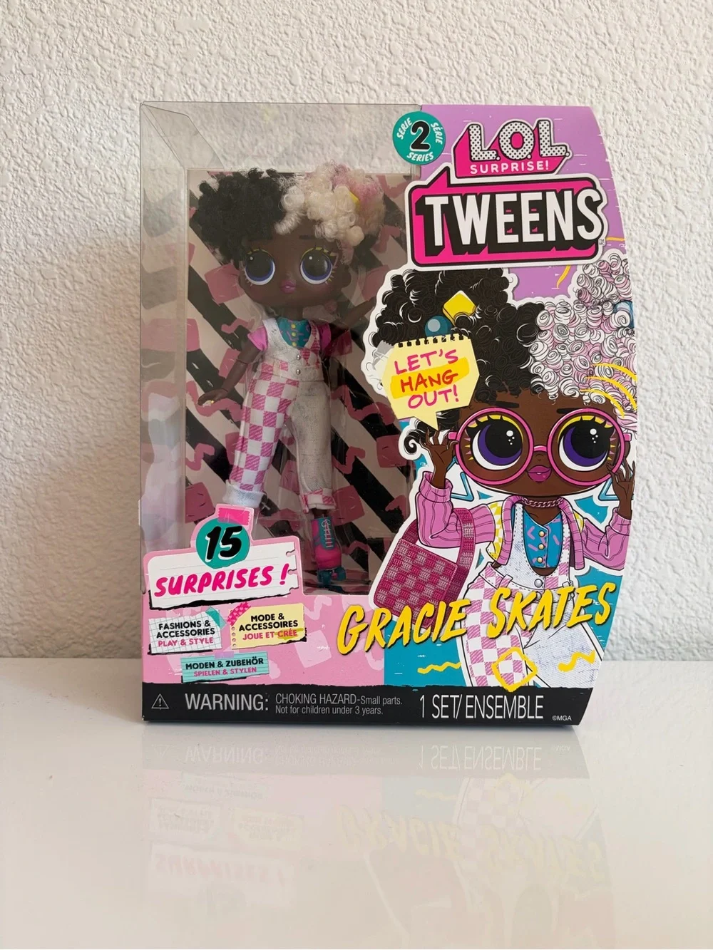 Kids Fashion Doll with Pink Checkered Overalls and Roller Skates